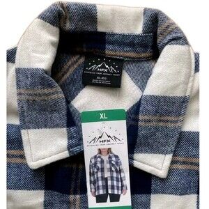 HFX Womens XL (14/16) Shirt Jacket Heavyweight Relaxed Drop Shoulders Blue Plaid